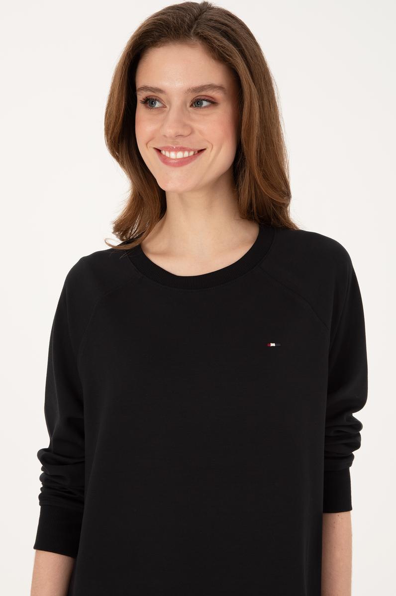 Kadın Siyah Modal Karışımlı Mini Boy Bisiklet Yaka Örme Elbise