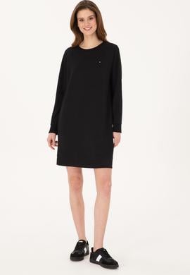 Kadın Siyah Modal Karışımlı Mini Boy Bisiklet Yaka Örme Elbise - 50313438016