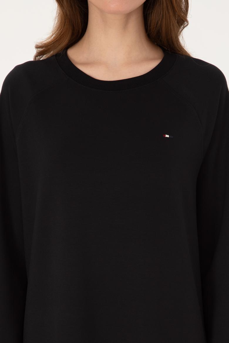 Kadın Siyah Modal Karışımlı Mini Boy Bisiklet Yaka Örme Elbise - 50313438016