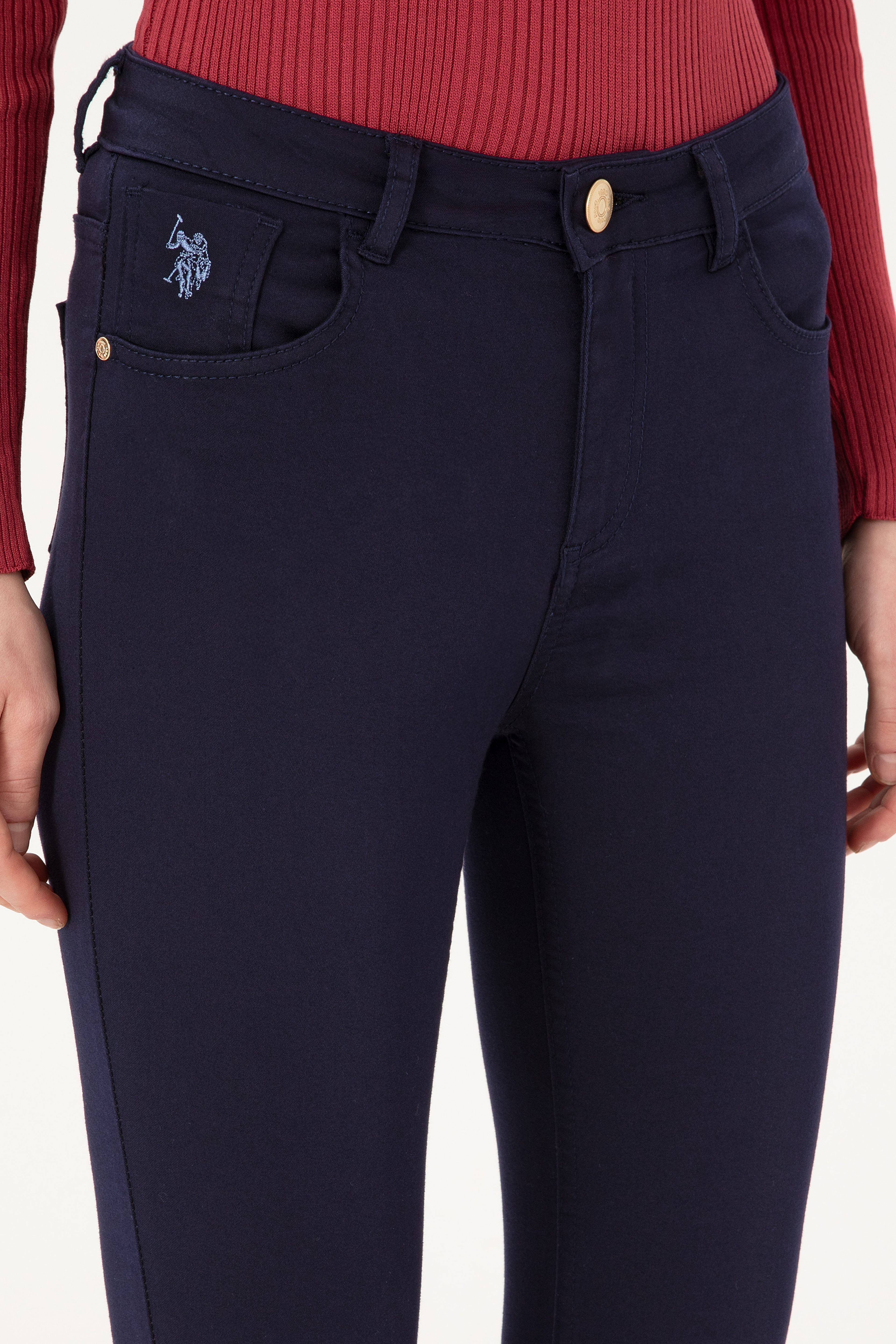 Kadın Lacivert Toothpick Fit Kanvas Pantolon - Image 5