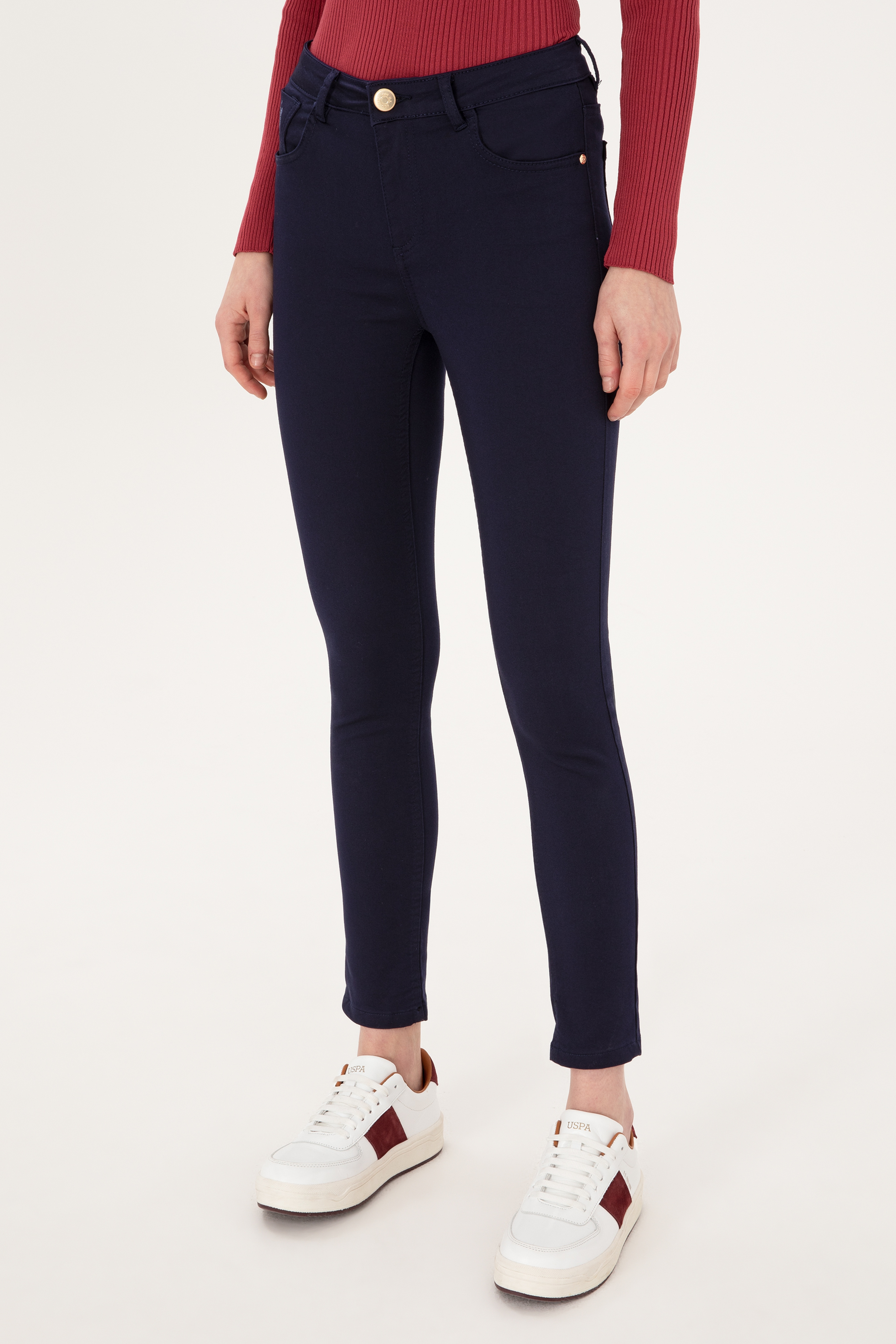 Kadın Lacivert Toothpick Fit Kanvas Pantolon - Image 2