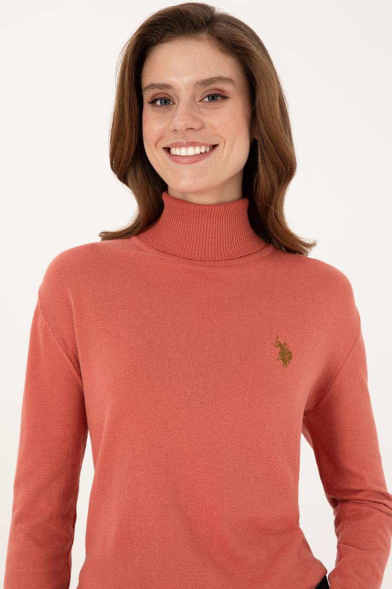 Kadın Gül Kurusu Boğazlı Basic Kazak - 50313621039