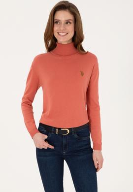 Kadın Gül Kurusu Boğazlı Basic Kazak - 50313621039