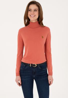 Kadın Gül Kurusu Boğazlı Basic Kazak - 50313621039