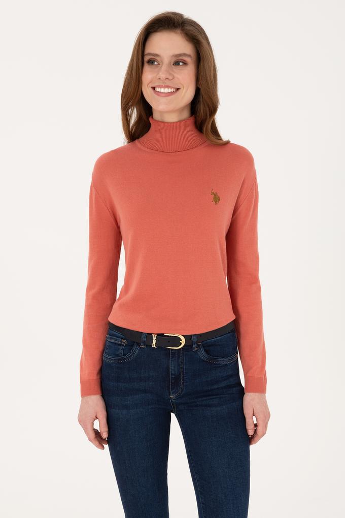 Kadın Gül Kurusu Boğazlı Basic Kazak