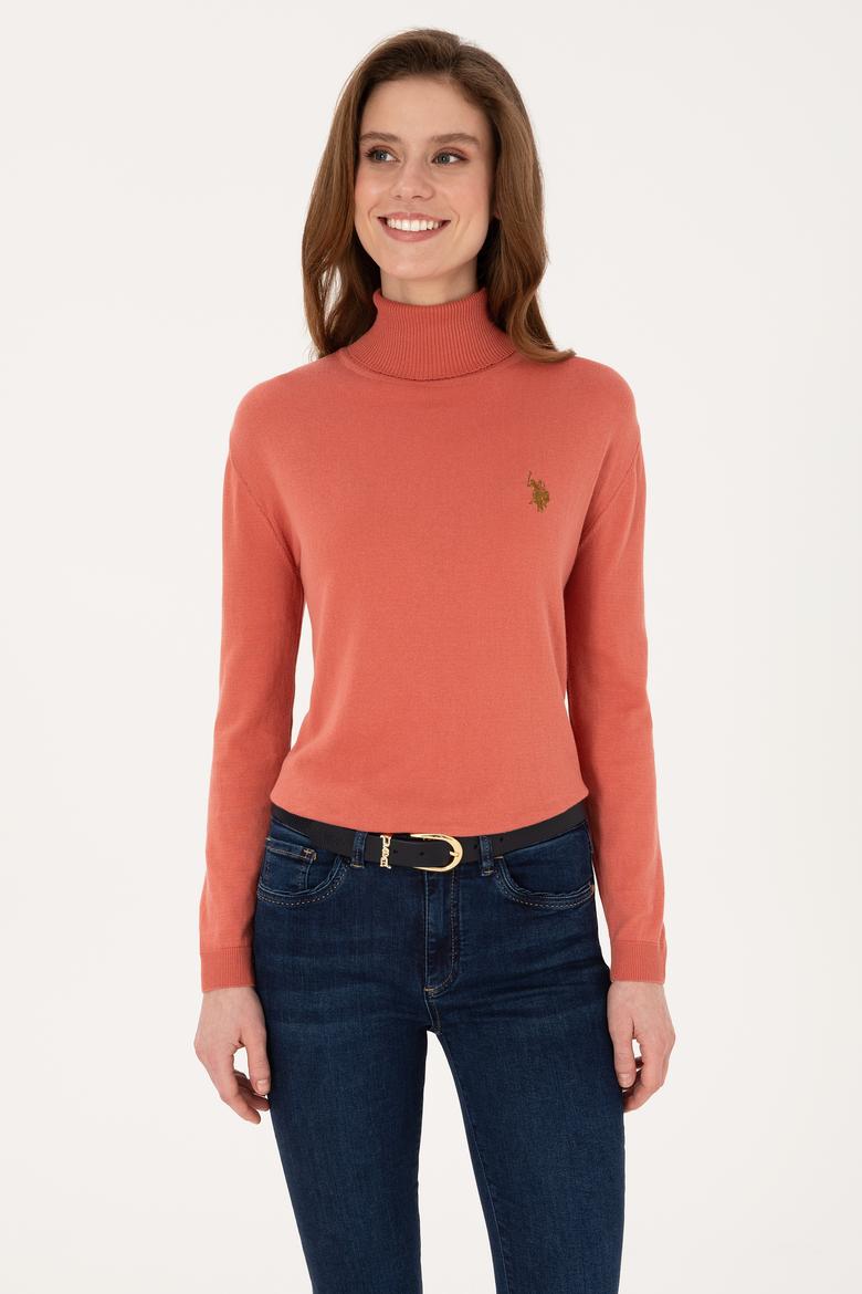 Kadın Gül Kurusu Boğazlı Basic Kazak