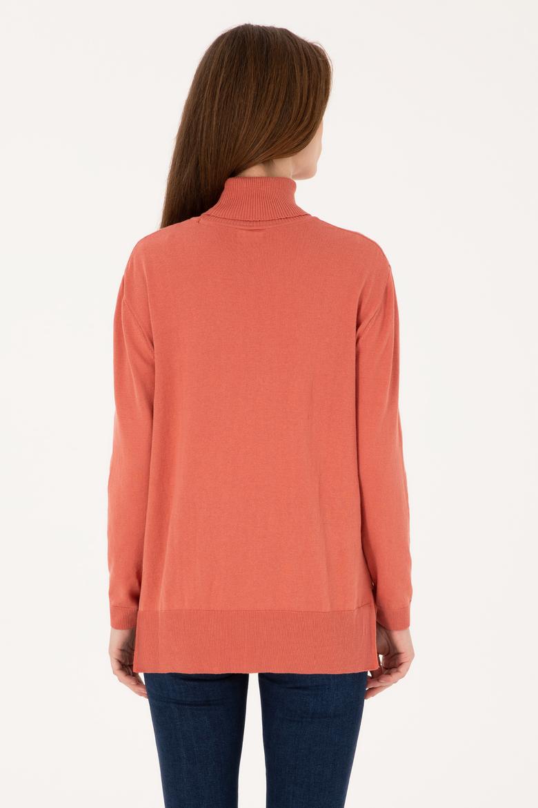 Kadın Gül Kurusu Boğazlı Basic Kazak - 50313621039