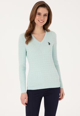 Kadın Mint V Yaka Basic Kazak - 50313625091