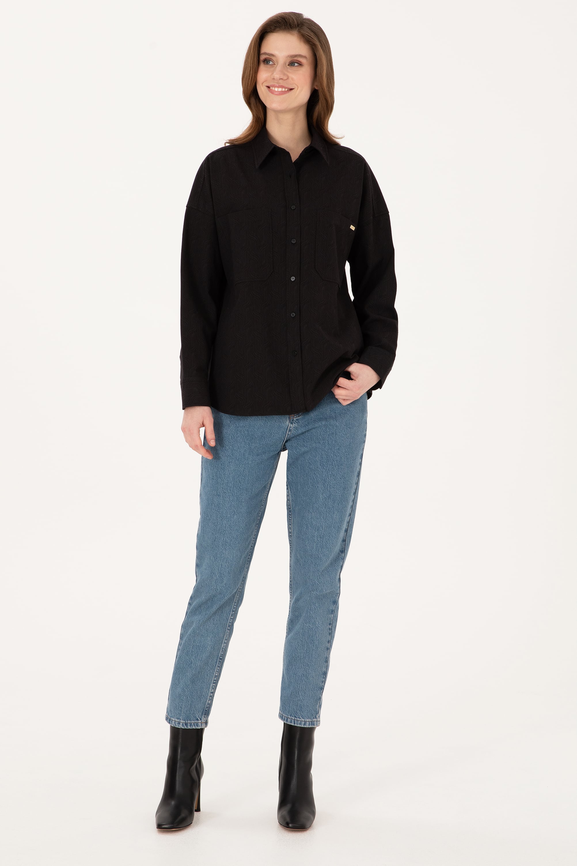 Kadın Siyah Uzun Kollu Gömlek - 50309148013