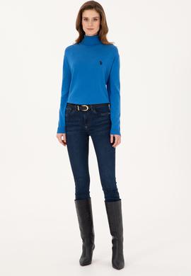 Kadın Mavi Boğazlı Basic Kazak - 50313621032