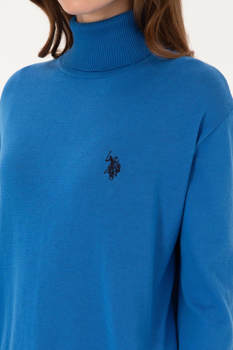 Kadın Mavi Boğazlı Basic Kazak