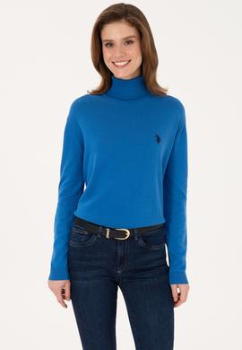 Kadın Mavi Boğazlı Basic Kazak - 50313621032