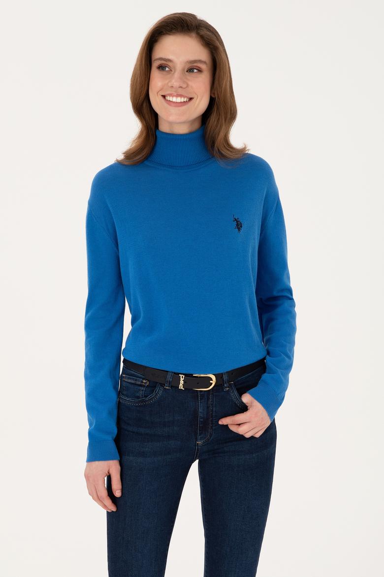 Kadın Mavi Boğazlı Basic Kazak - 50313621032