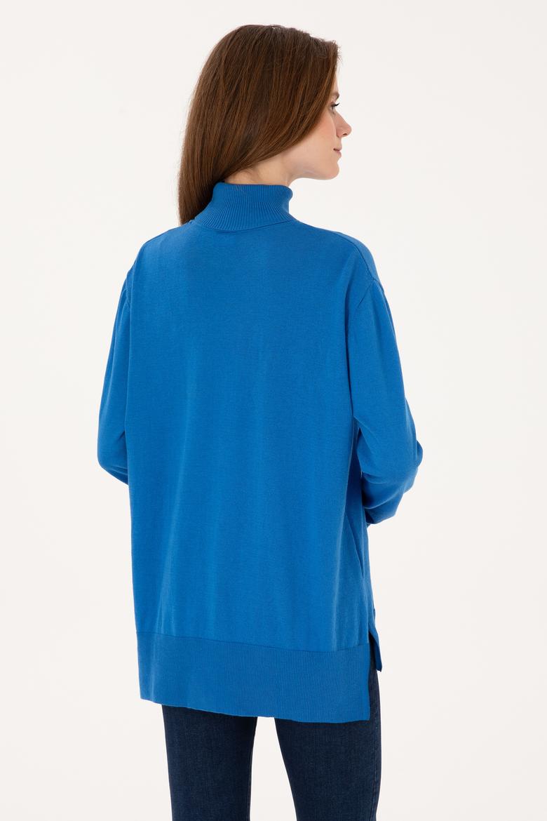 Kadın Mavi Boğazlı Basic Kazak - 50313621032