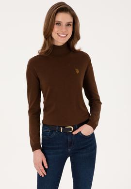 Kadın Kahverengi Boğazlı Basic Kazak - 50313621046