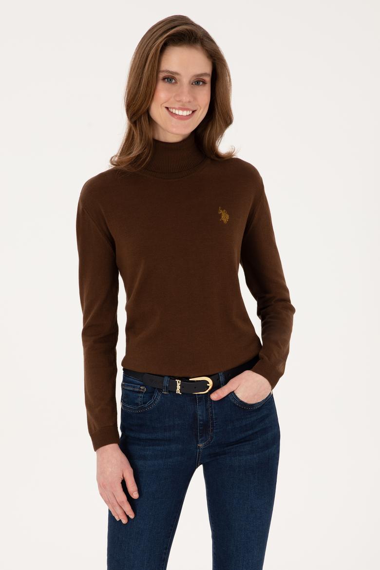 Kadın Kahverengi Boğazlı Basic Kazak - 50313621046