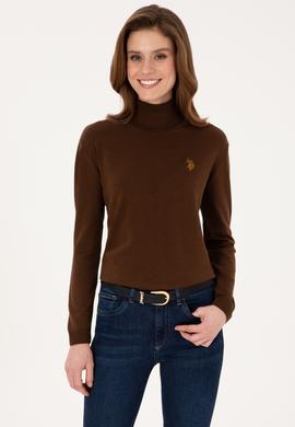 Kadın Kahverengi Boğazlı Basic Kazak - 50313621046