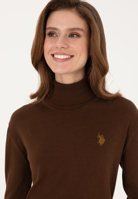 Kadın Kahverengi Boğazlı Basic Kazak - 50313621046