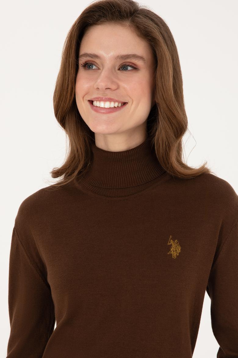 Kadın Kahverengi Boğazlı Basic Kazak - 50313621046