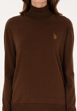 Kadın Kahverengi Boğazlı Basic Kazak - 50313621046