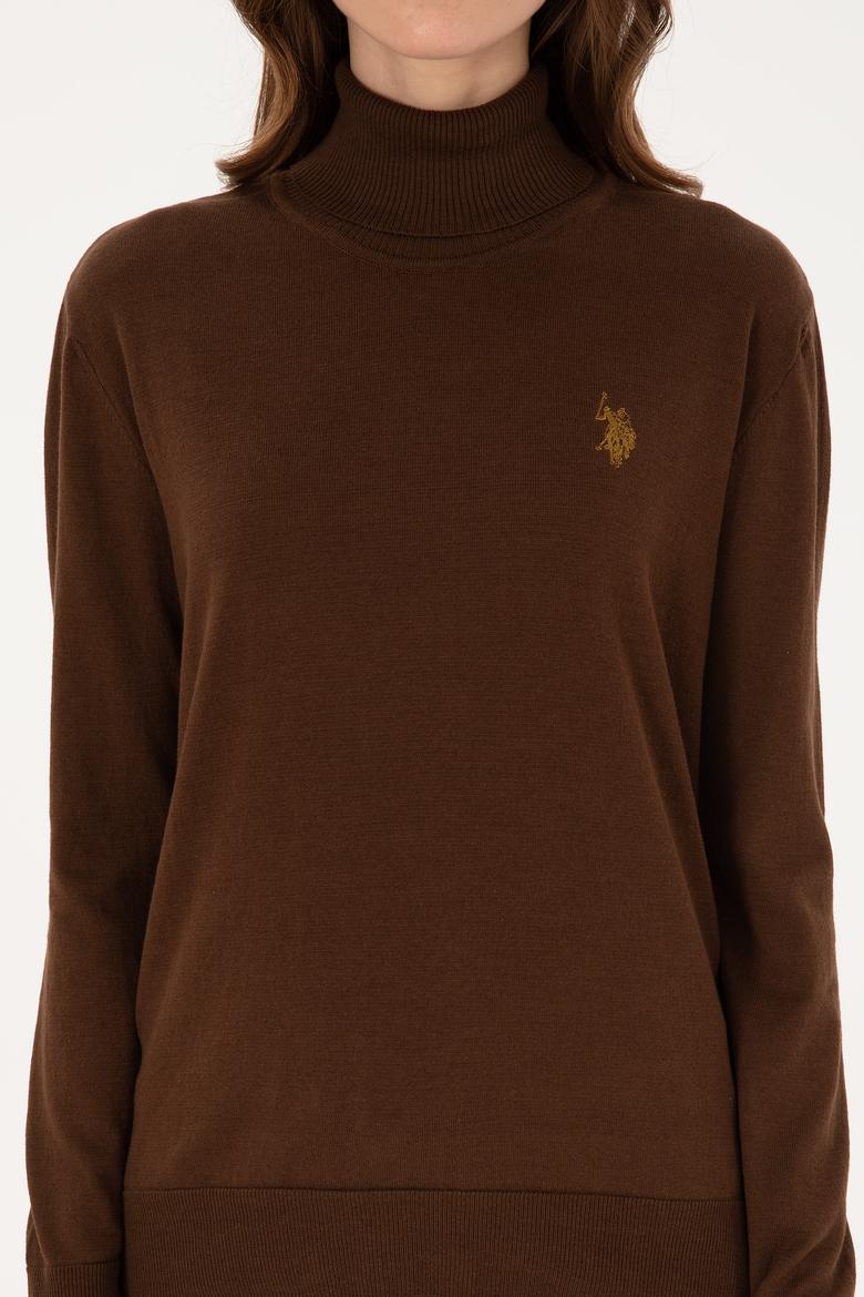 Kadın Kahverengi Boğazlı Basic Kazak - 50313621046