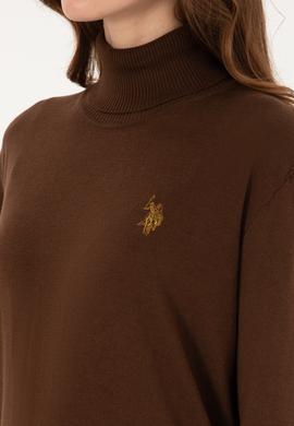 Kadın Kahverengi Boğazlı Basic Kazak - 50313621046