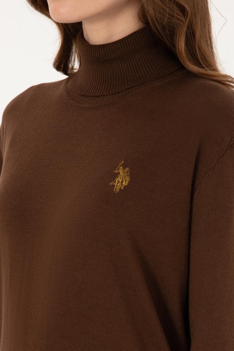 Kadın Kahverengi Boğazlı Basic Kazak - 50313621046