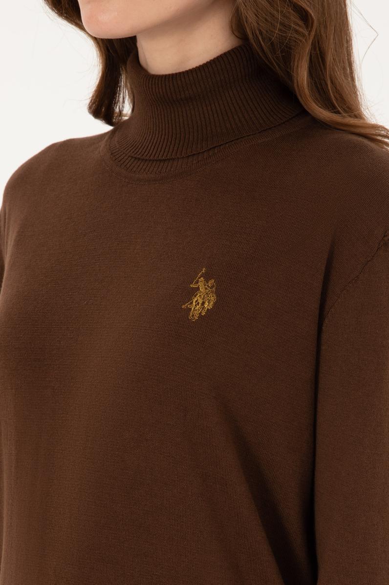 Kadın Kahverengi Boğazlı Basic Kazak