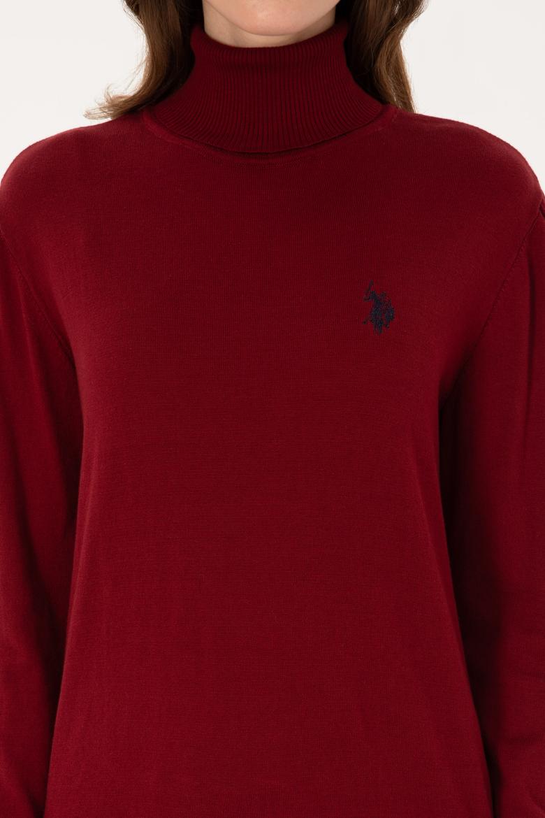 Kadın Bordo Basic Kazak - 50313621024