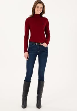 Kadın Bordo Basic Kazak - 50313621024