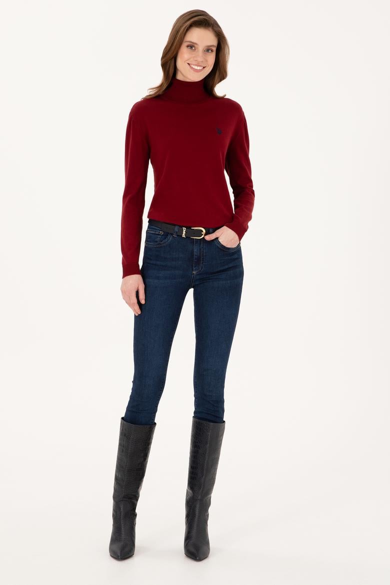 Kadın Bordo Basic Kazak - 50313621024