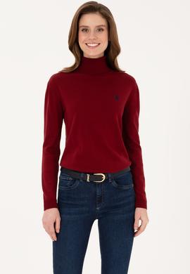 Kadın Bordo Basic Kazak - 50313621024