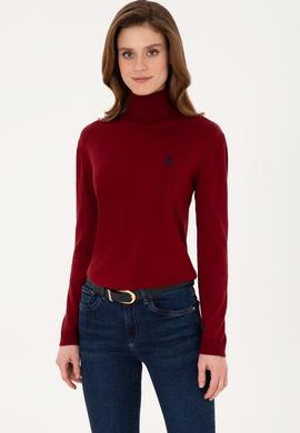 Kadın Bordo Basic Kazak - 50313621024