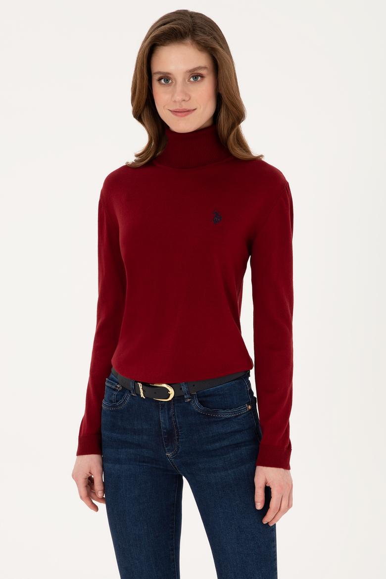 Kadın Bordo Basic Kazak - 50313621024