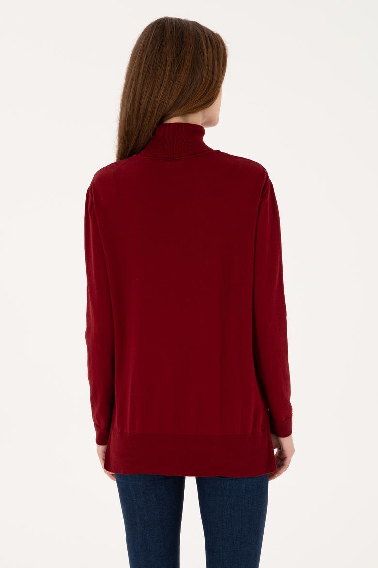 Kadın Bordo Basic Kazak - 50313621024