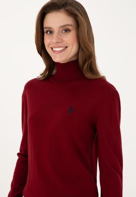 Kadın Bordo Basic Kazak - 50313621024