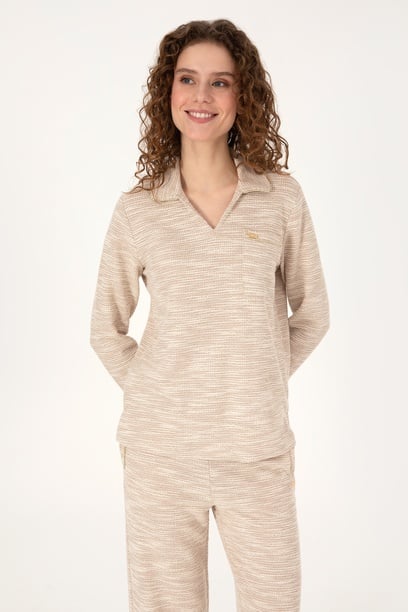 Kadın Krem Polo Yaka Sweatshirt