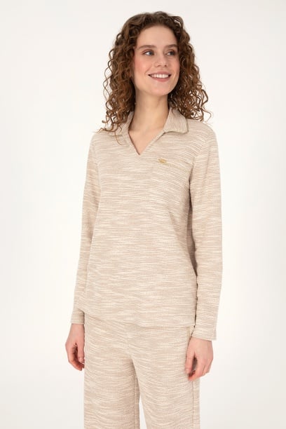 Kadın Krem Polo Yaka Sweatshirt