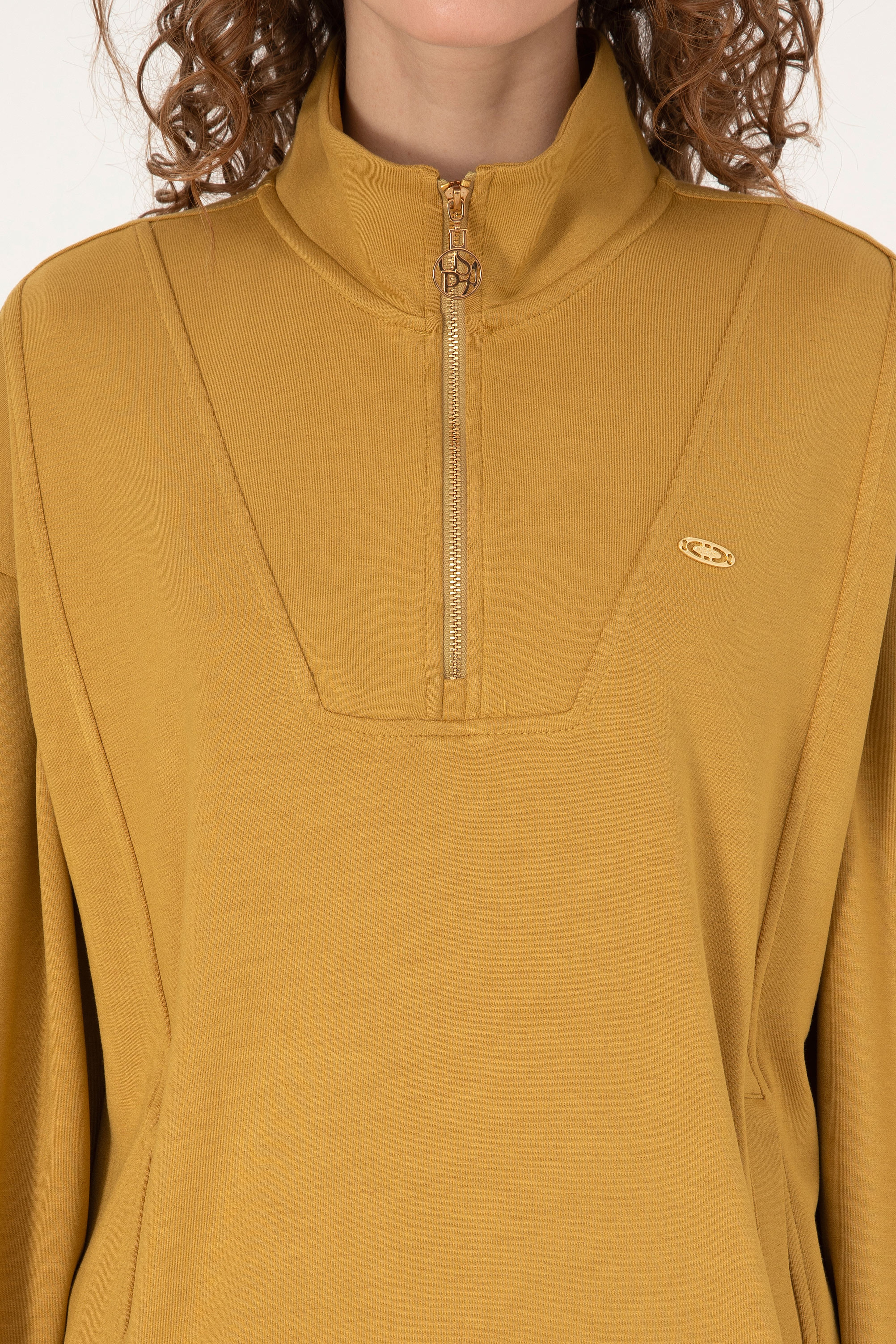Kadın Hardal Fermuarlı Dik Yaka Sweatshirt - Image 6