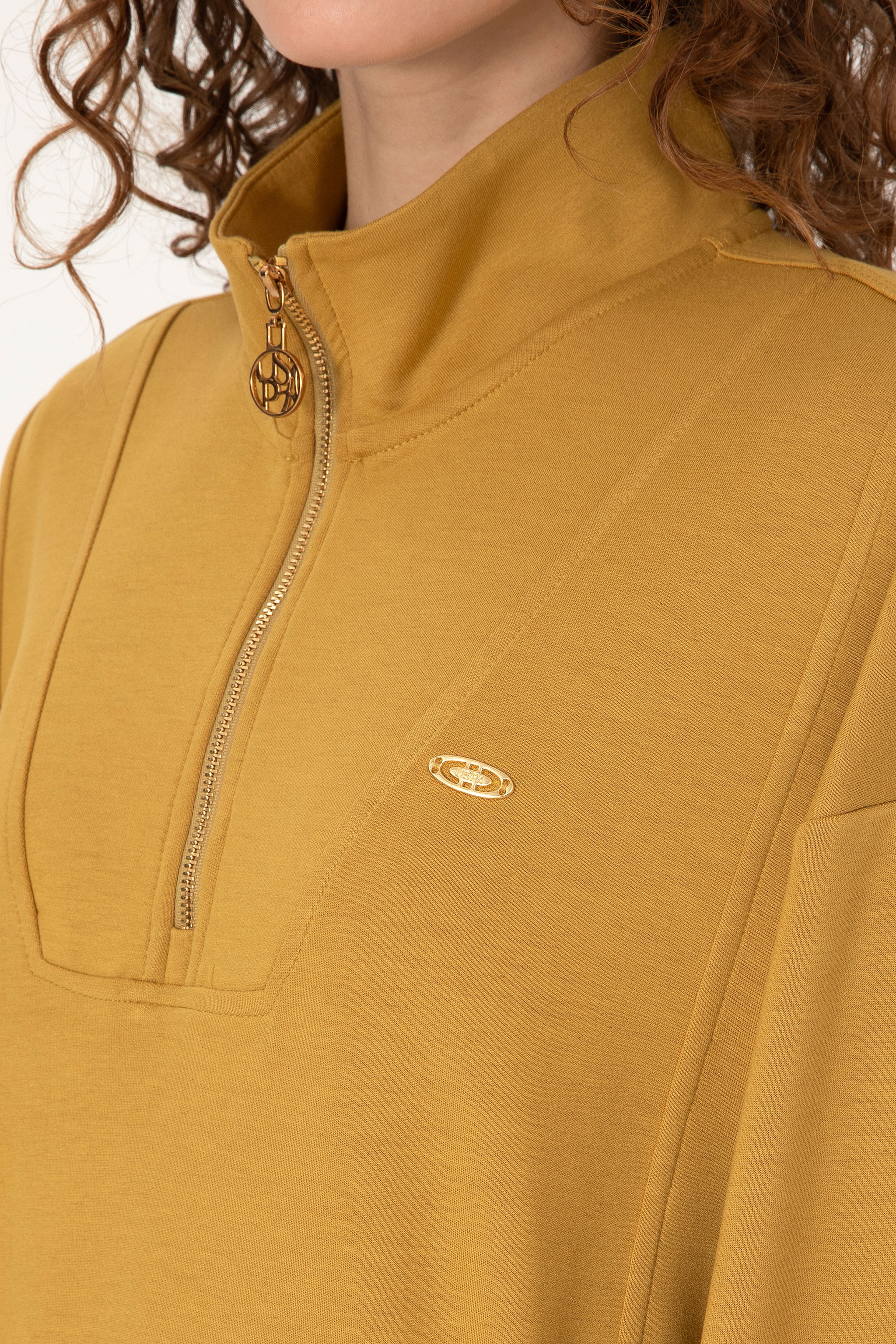 Kadın Hardal Fermuarlı Dik Yaka Sweatshirt - Image 7
