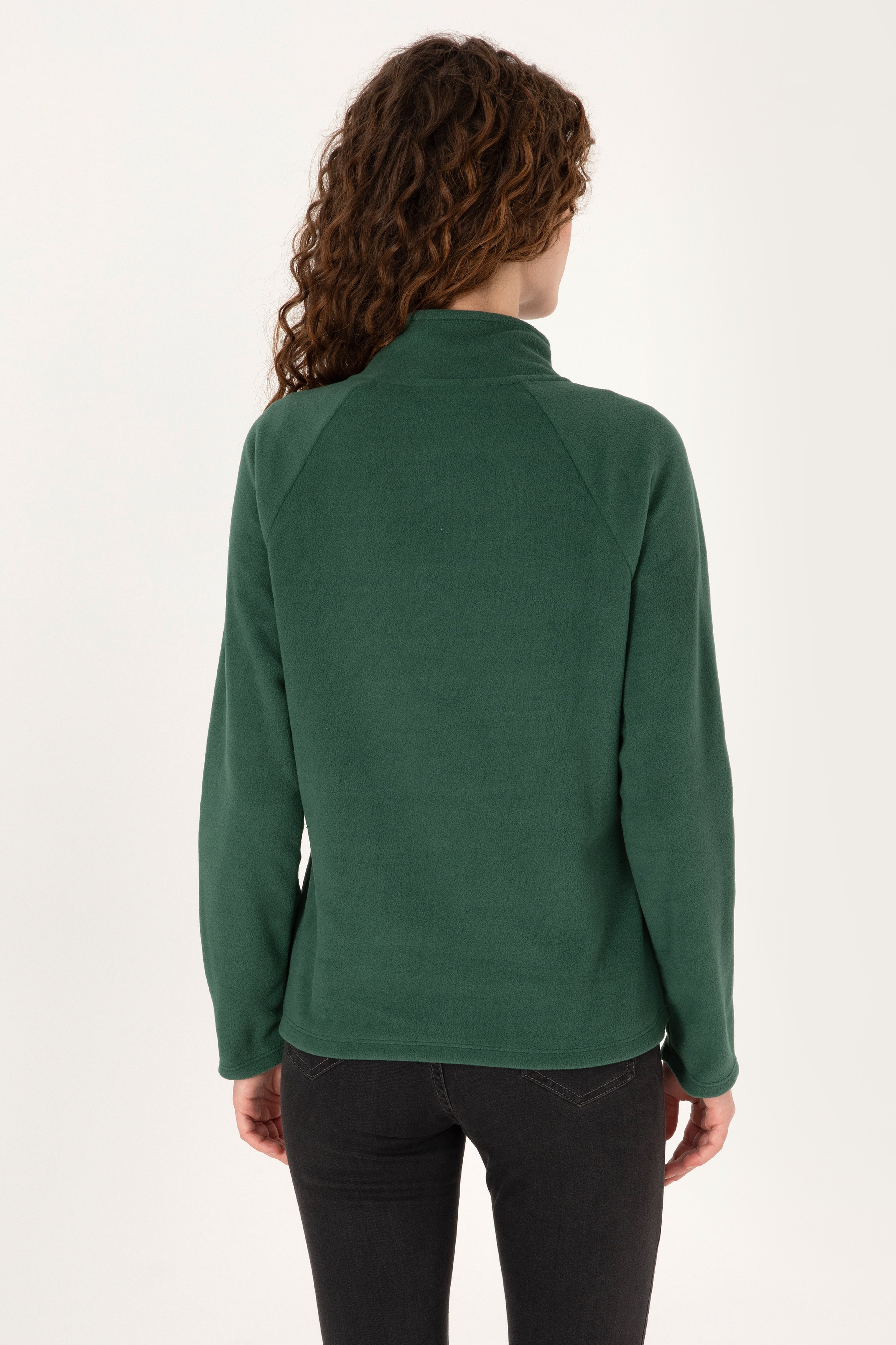 Kadın Koyu Yeşil Fermuarlı Dik Yaka Polar Sweatshirt - Image 5