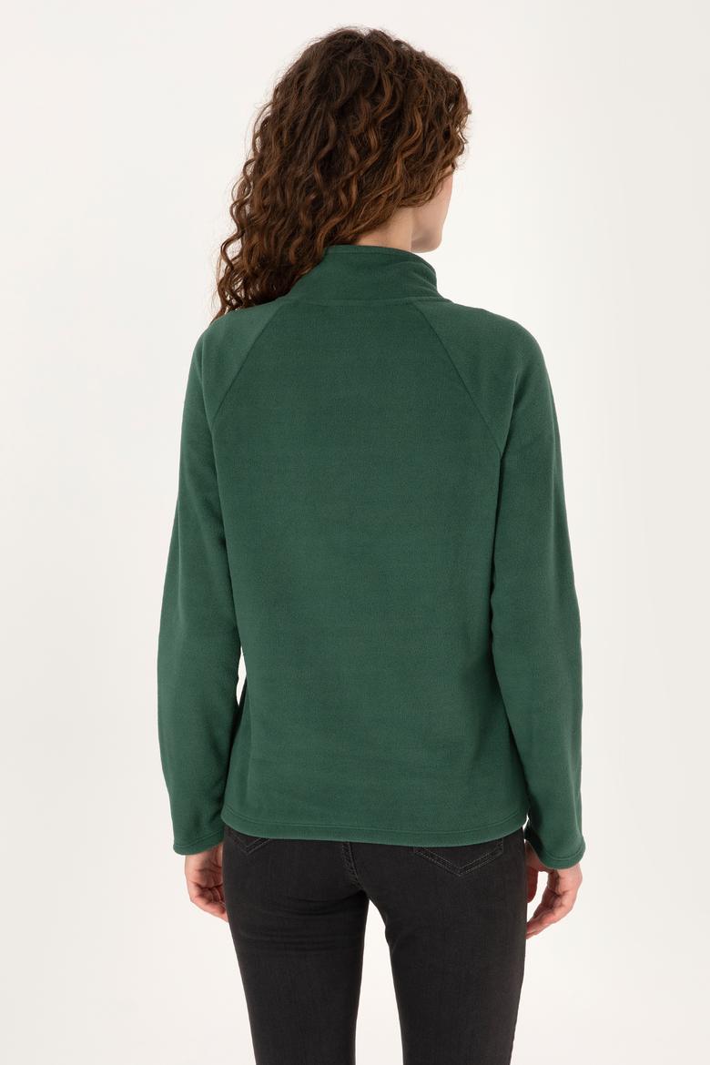Kadın Koyu Yeşil Fermuarlı Dik Yaka Polar Sweatshirt - 50316714025