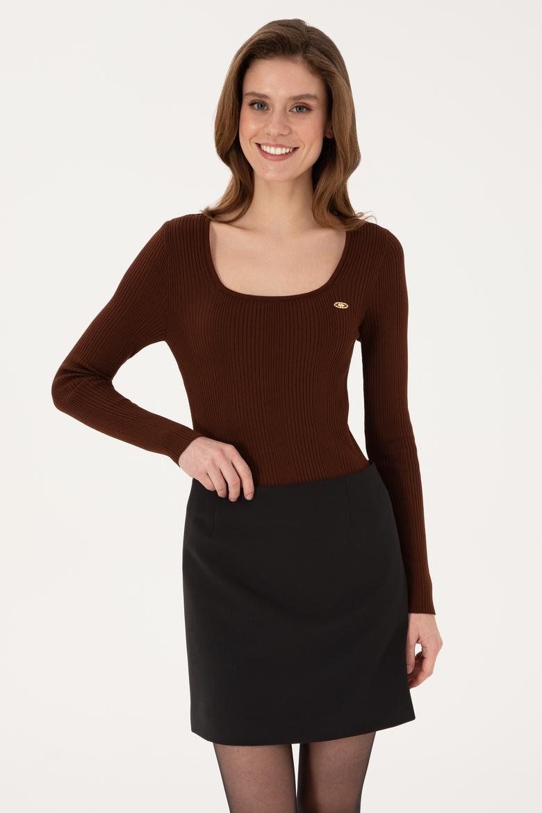 Kadın Kahverengi Kazak - 50314618022