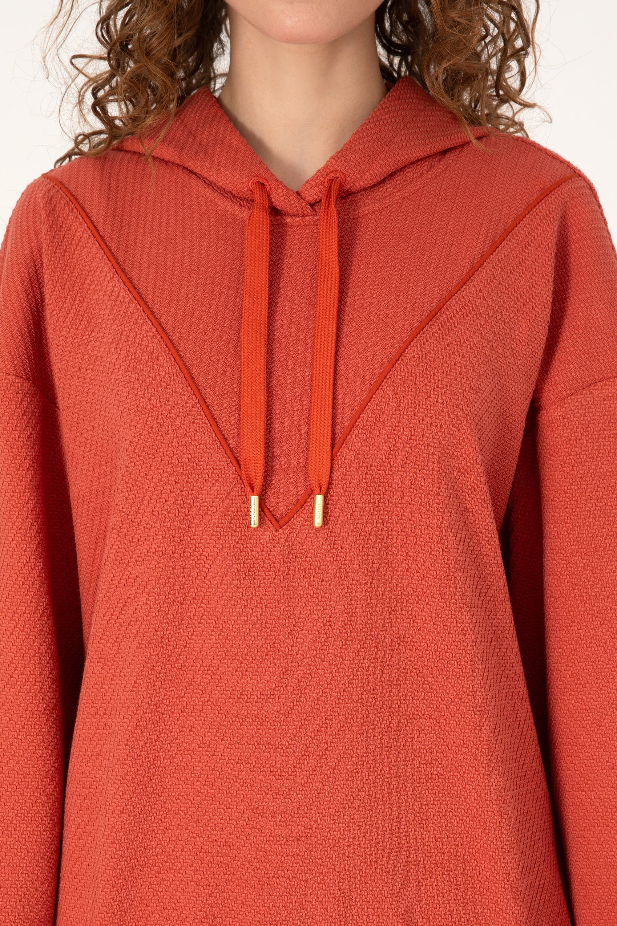 Kadın Kiremit Kapüşonlu Sweatshirt - Image 6