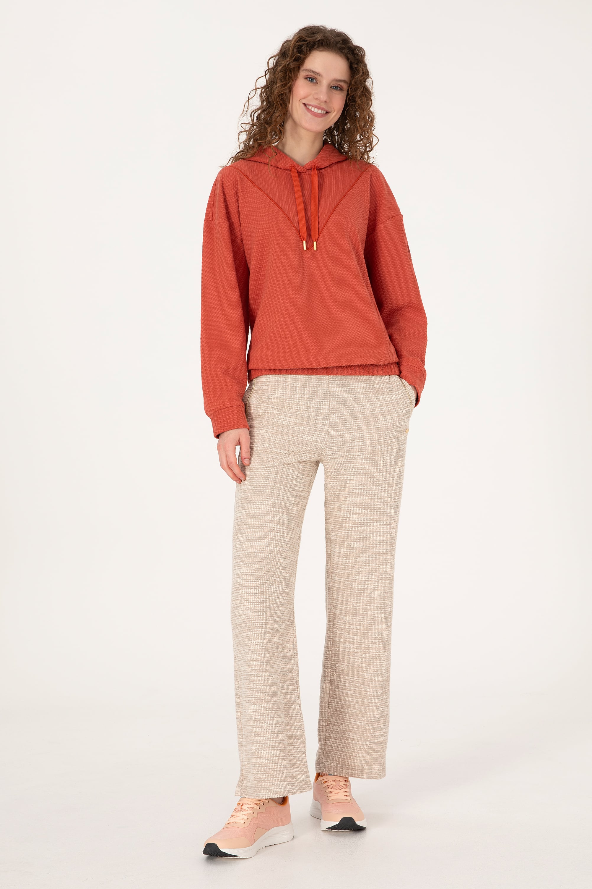Kadın Kiremit Kapüşonlu Sweatshirt - Image 4