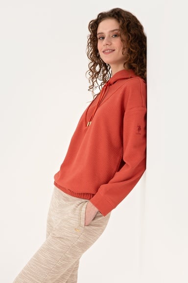 Kadın Kiremit Kapüşonlu Sweatshirt