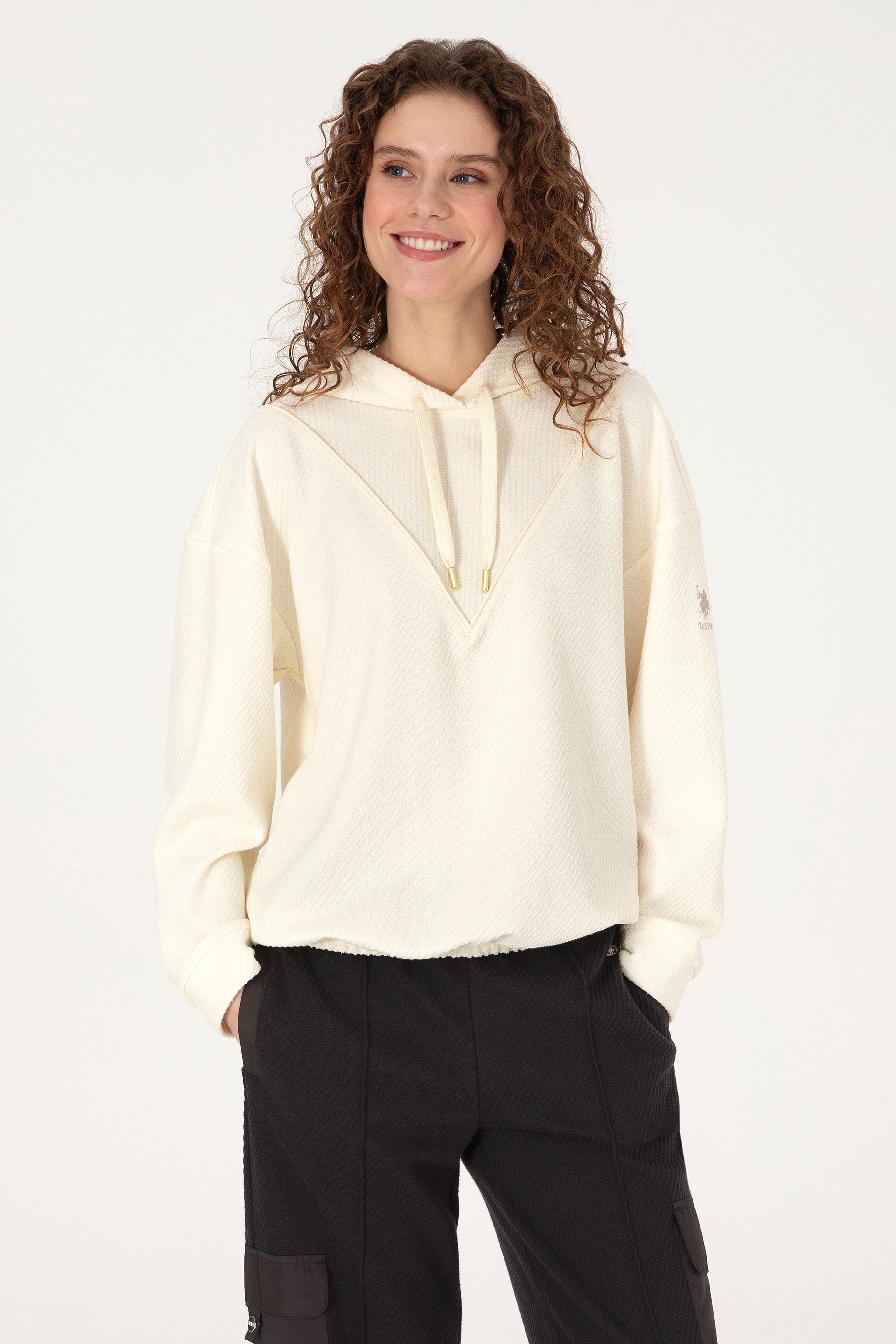 Kadın Krem Kapüşonlu Sweatshirt