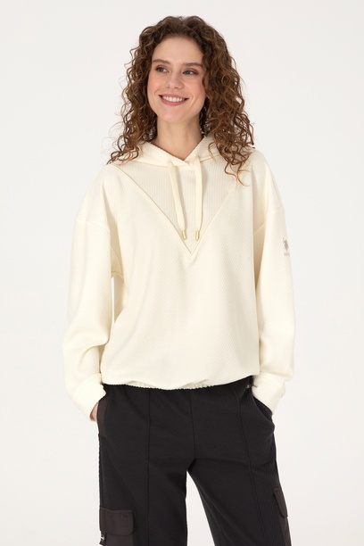 Kadın Krem Kapüşonlu Sweatshirt