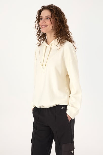 Kadın Krem Kapüşonlu Sweatshirt