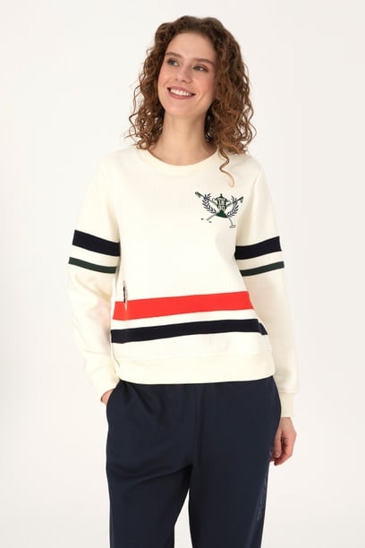Kadın Krem Bisiklet Yaka Sweatshirt